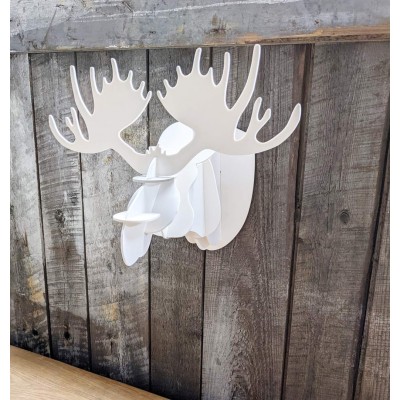 Trophée mural tête d'animal orignal blanc 3D 